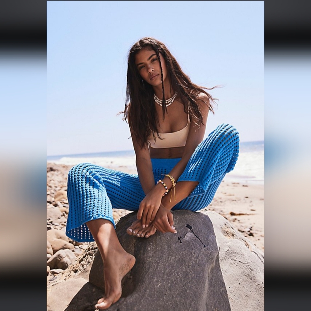 Free People Blue Textured Pants